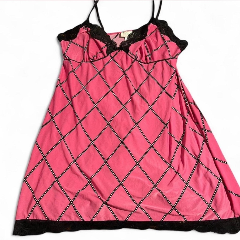 Pink and Black Lace Slip Dress